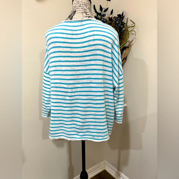 J. Jill Linen Blend Striped 3/4 Sleeve Boxy front pocket Tunic Size Large - Picture 4 of 10